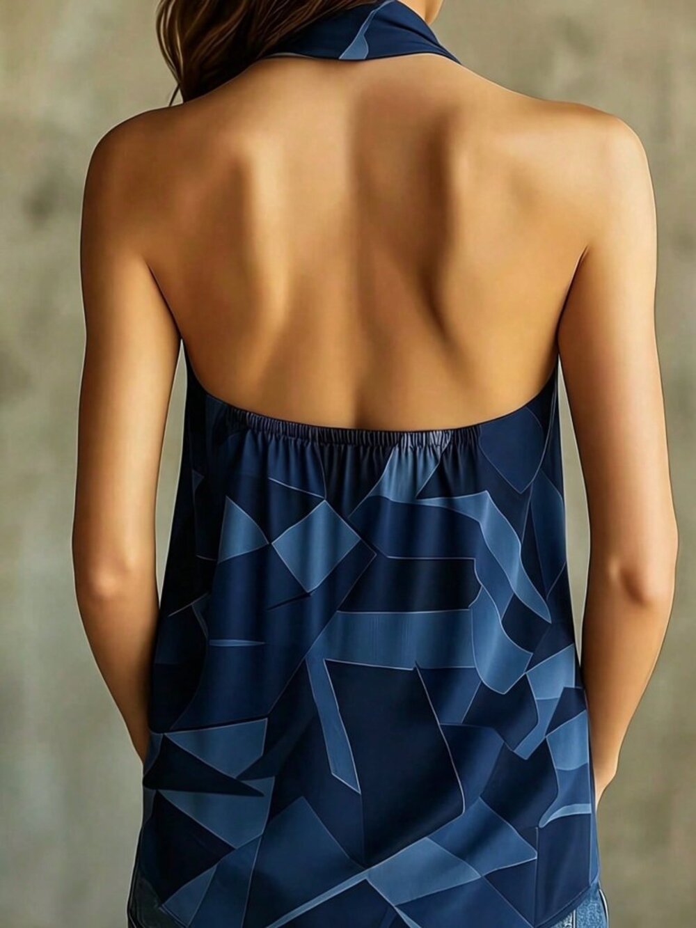 Royal Blue Casual Women's Geometric Pattern Backless Bohemian Blouse - Picture 2 of 4